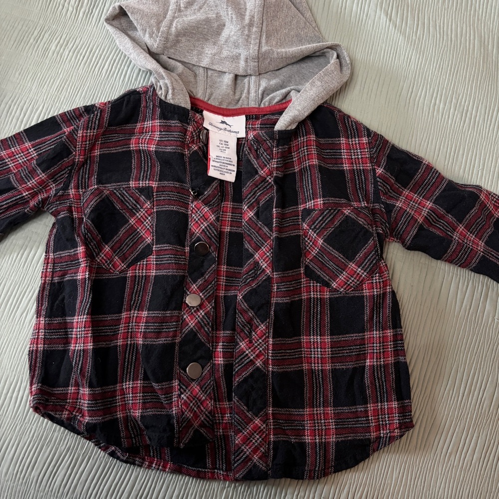 Tommy Bahama Black & Red Plaid Hooded Shirt Jacket